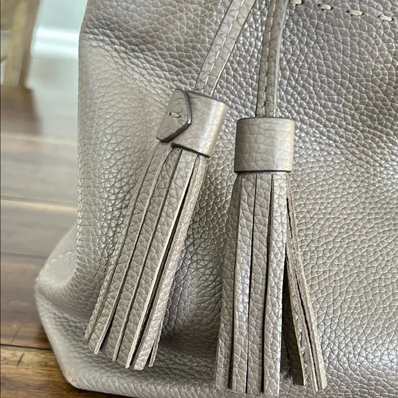 Tory Burch Brown Shoulder Bag with Pebbled Leather and Tassel - Picture 11 of 12